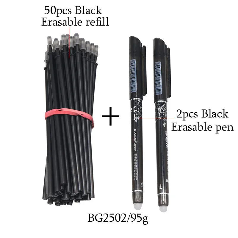 2+50Pcs/Set 0.5mm Blue Black Ink Gel Pen Erasable Refill Rod Erasable Pen Washable Handle School Writing Stationery Gel Ink Pen image 4