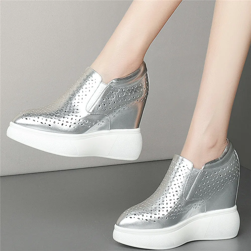 

Summer Platform Pumps Women Hollow Genuine Leather Wedges High Heel Ankle Boots Female Pointed Toe Fashion Sneakers Casual Shoes