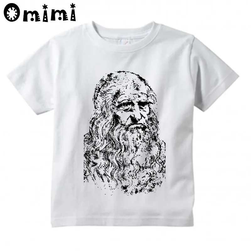 Boys/Girls Da Vinci Rock Printed T Shirt Kids Short Sleeve Tops Children's White Music Guitar T-Shirt