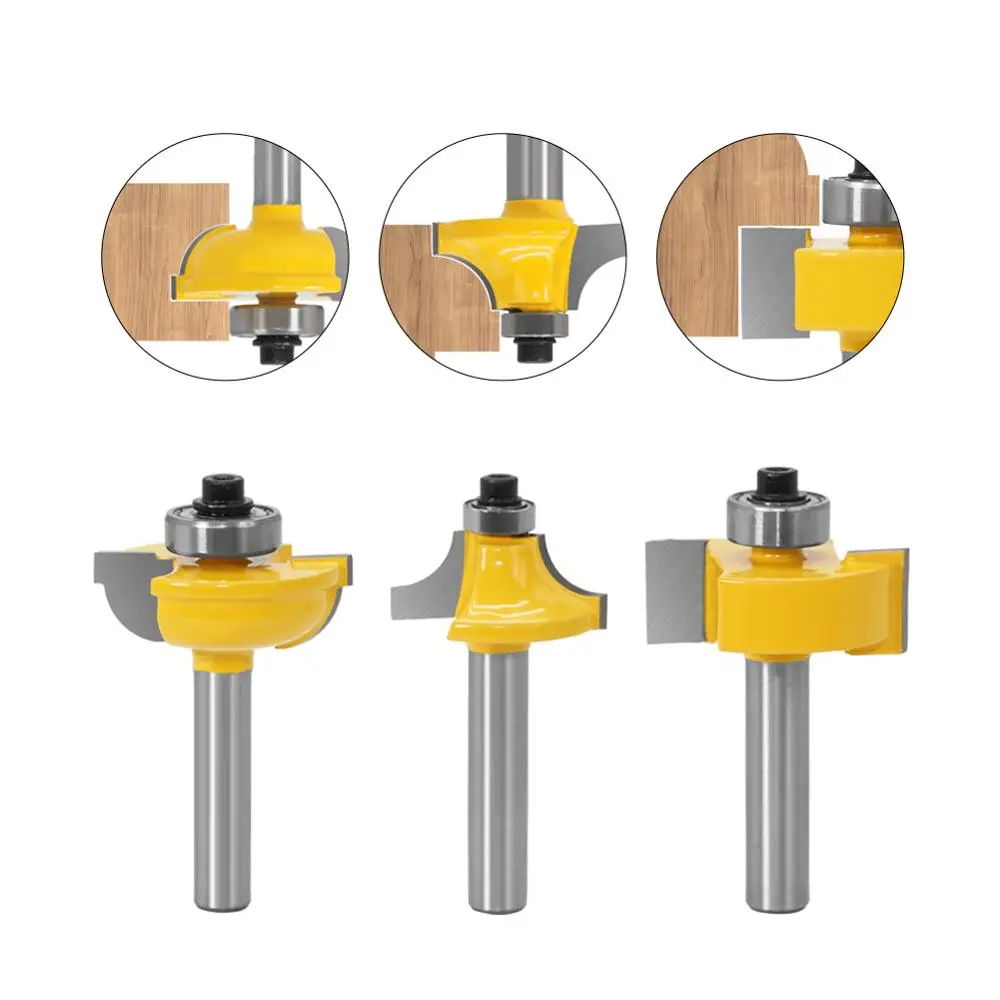 3pcs 8mm Shank Router Bits Set Beading Bit Round Over Bead Frame Door T V Shape Milling Cutter For Wood Power Tools