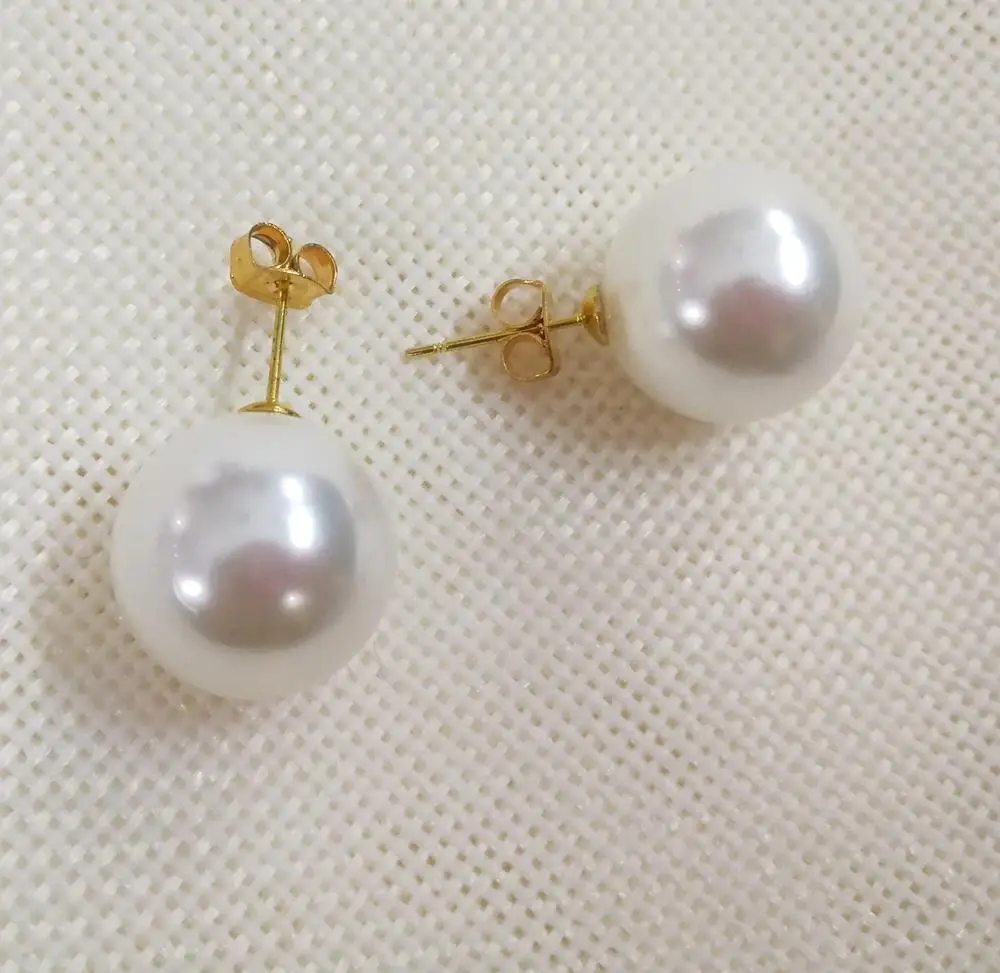 Women Jewelry 14mm 16mm 18mm white round big ball earrings natural shell pearl gold color Stud Earrings