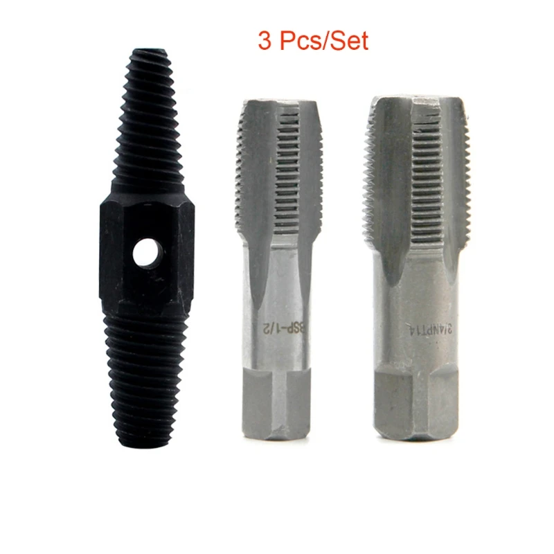 3pcs 1/2 Inch 3/4 Inch Wire Screw Extractor Broken Water Pipe Thread Repair Tap Set High Carbon Steel Remover Manual Tools Multi