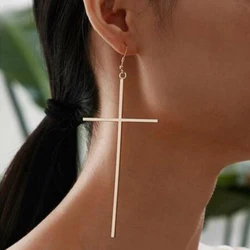 Ethnic Big Cross Long Earrings for Women Gold Color Drop Earrings Jewelry Dropshipping bijoux ethnique femmes