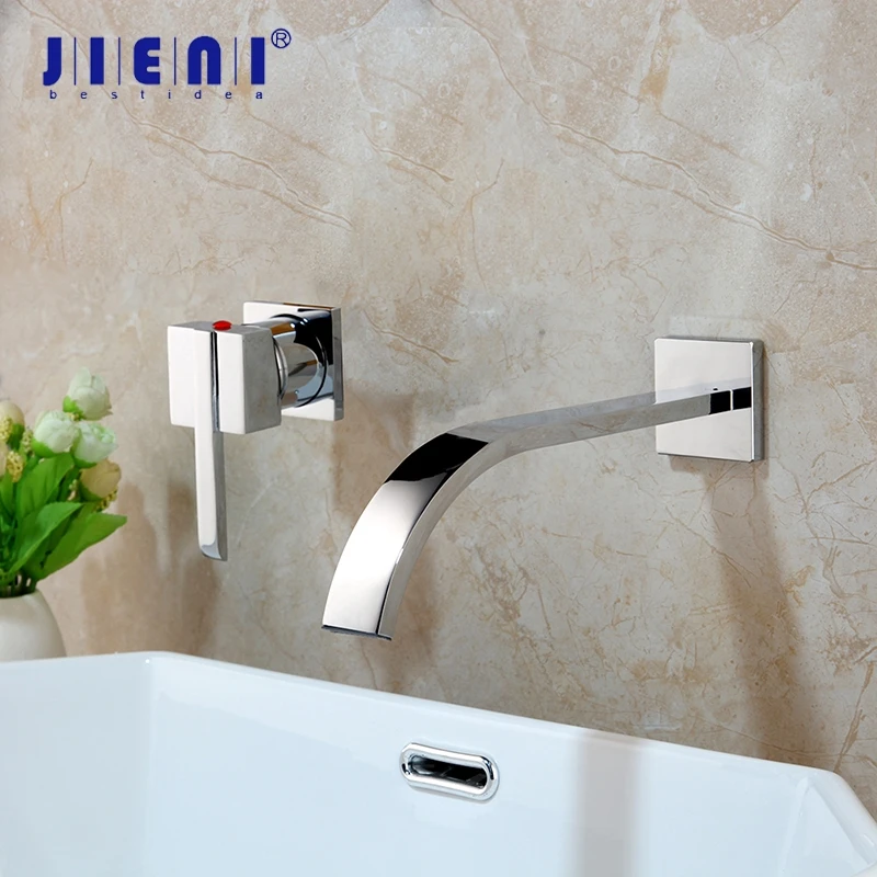 

JIENI Chrome Brass Wall Mounted Stream Spout Bathroom Faucet Single Handle Hot And Cold Mixer Tap Bathroom Basin Faucets