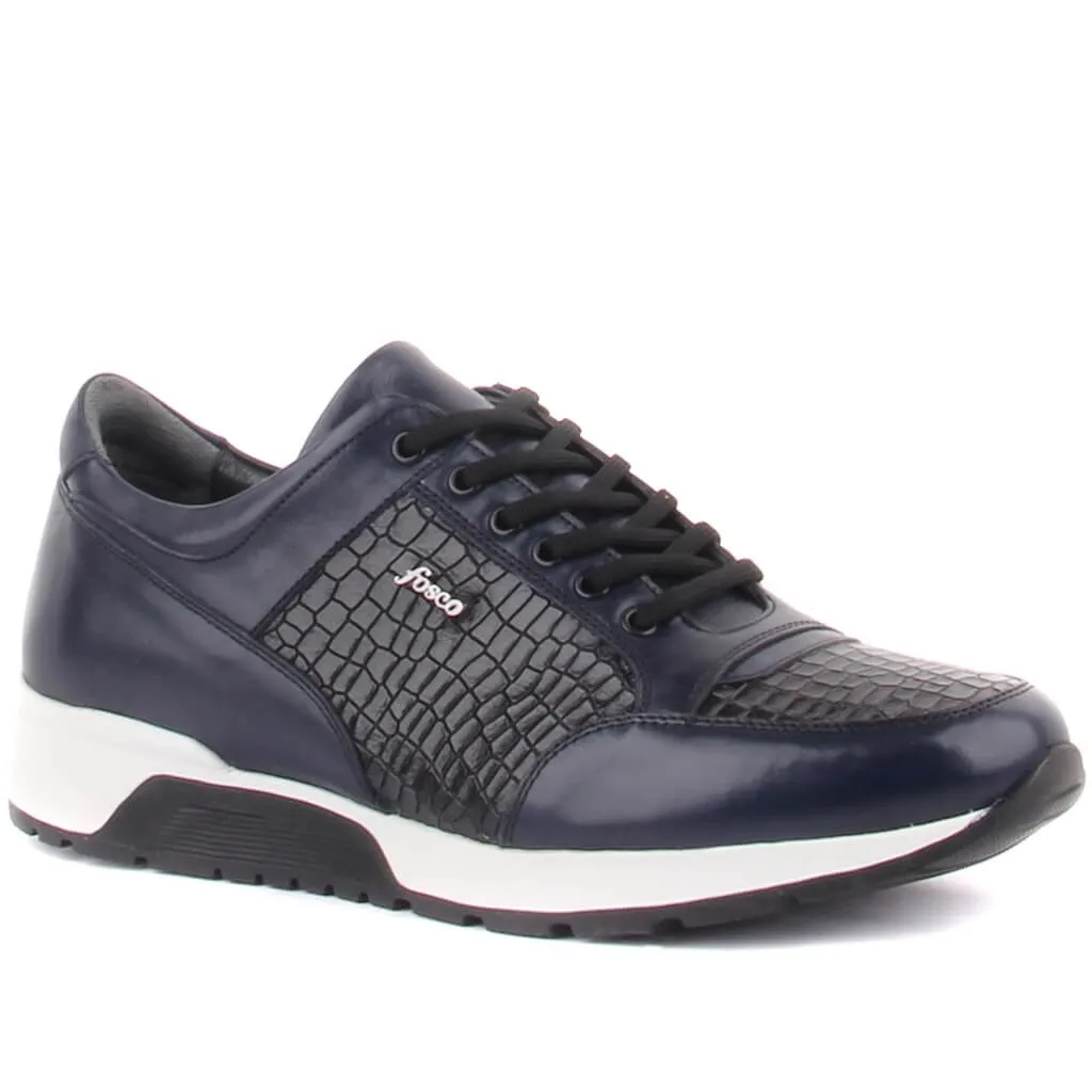 Sepatu Kasual Pria Renda Kulit Biru Dongker Fosco
