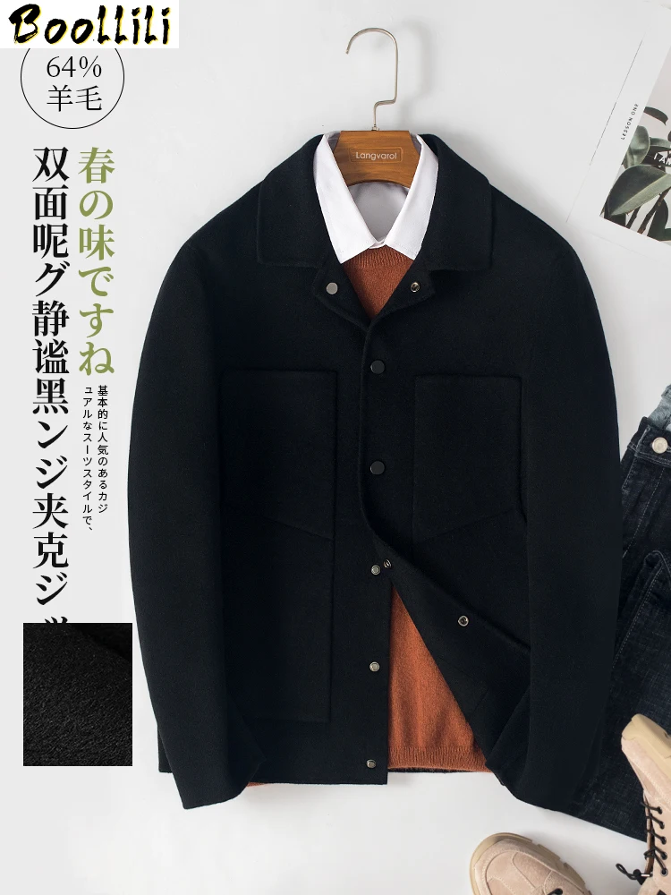 

Spring Boollili 2023 Men's Wool Coat Short Black Jacket Man Korean Fashion Woolen Overcoat Chaquetas Hombre