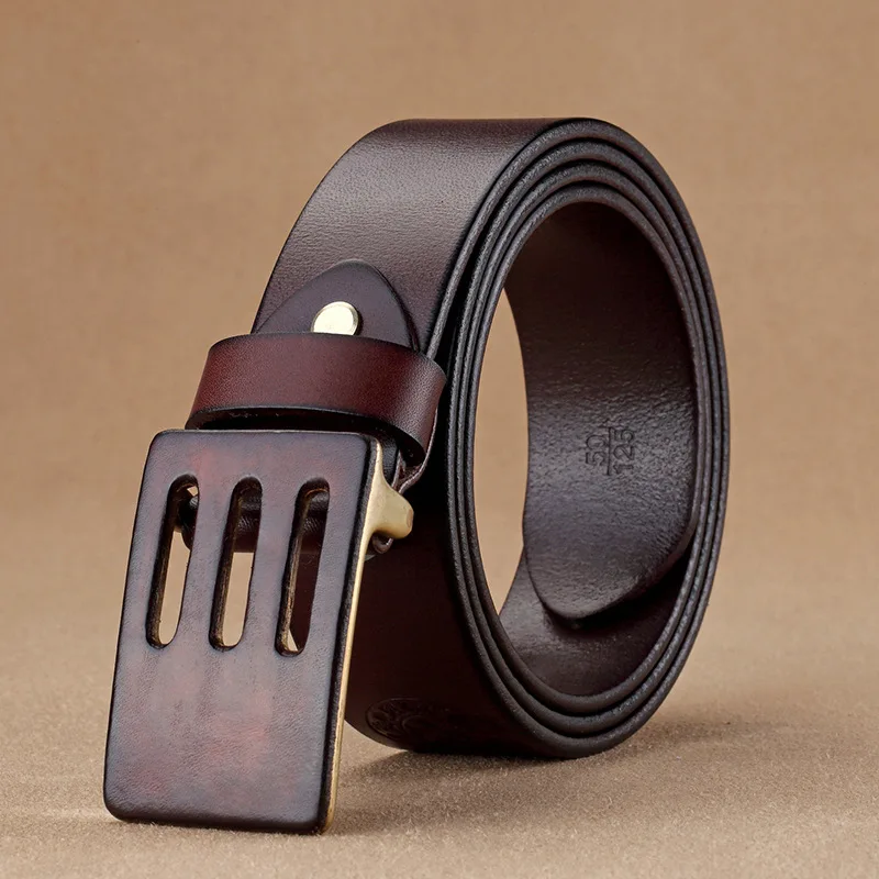 

(Ta-weo) Men Retro Genuine Leather Belts, Smooth Buckle Cowhide Business Belt High Quality, Pure Copper Buckle