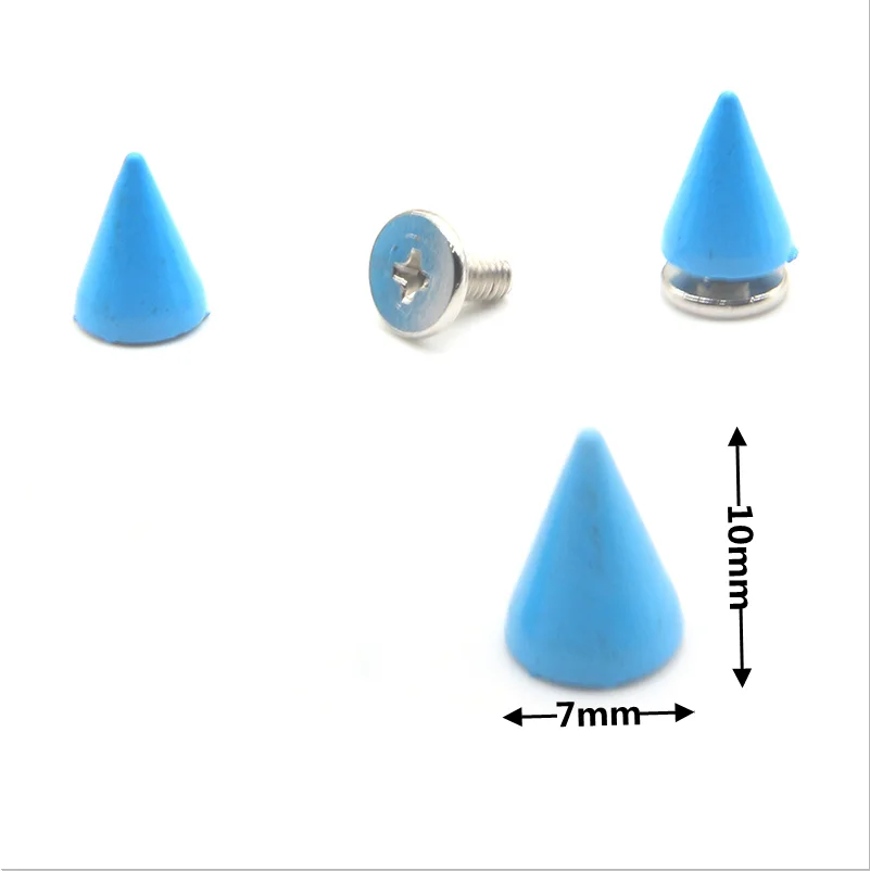 50sets 7*10mm Bullet Cone Colored Studs And Spikes For Clothes DIY Handcraft Garment Rivets For Leather Bag Shoes