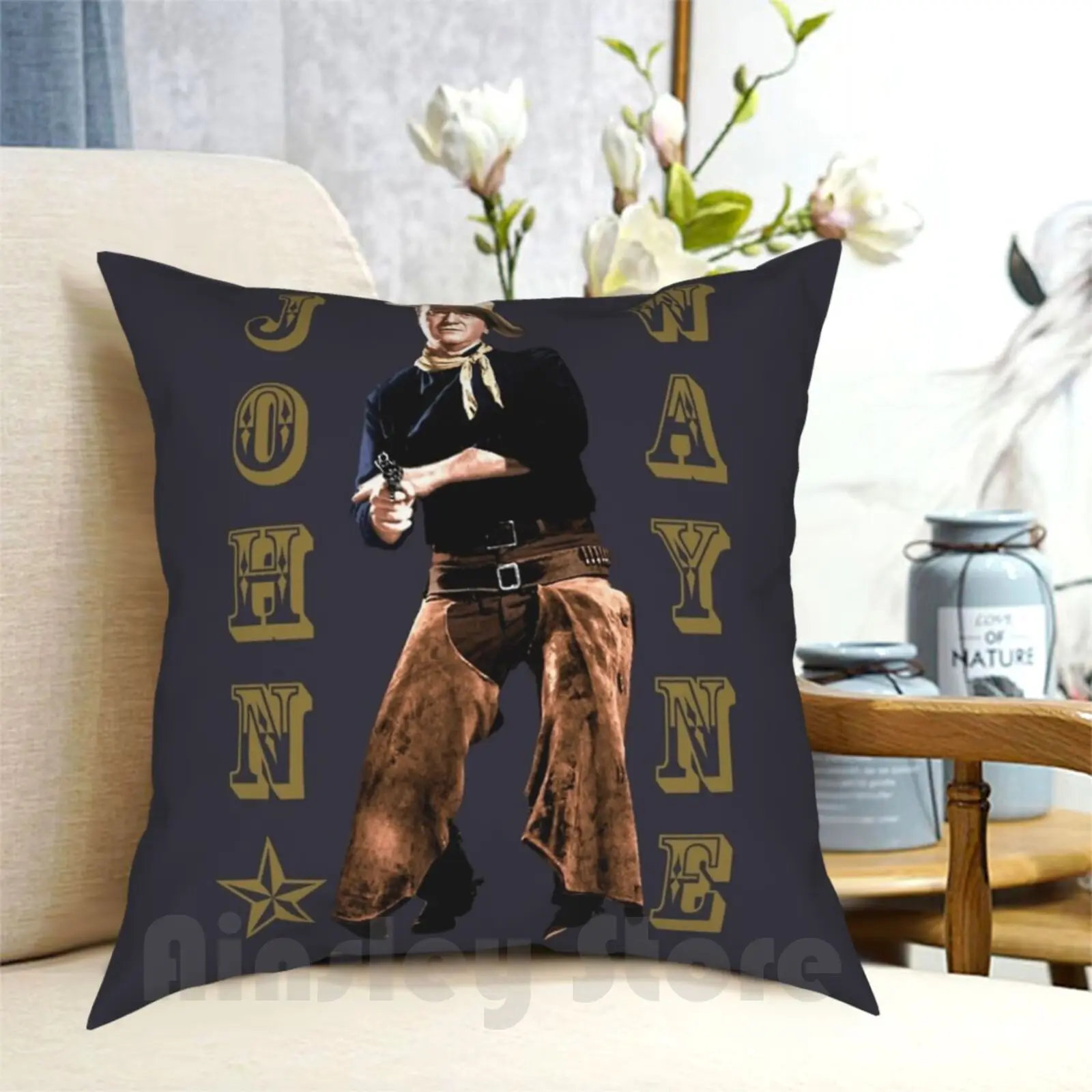 John Wayne-Gunfighter ( Man Of Grit ) Pillow Case Printed Home Soft Throw Pillow John Wayne Gunfighter Man Of Grit