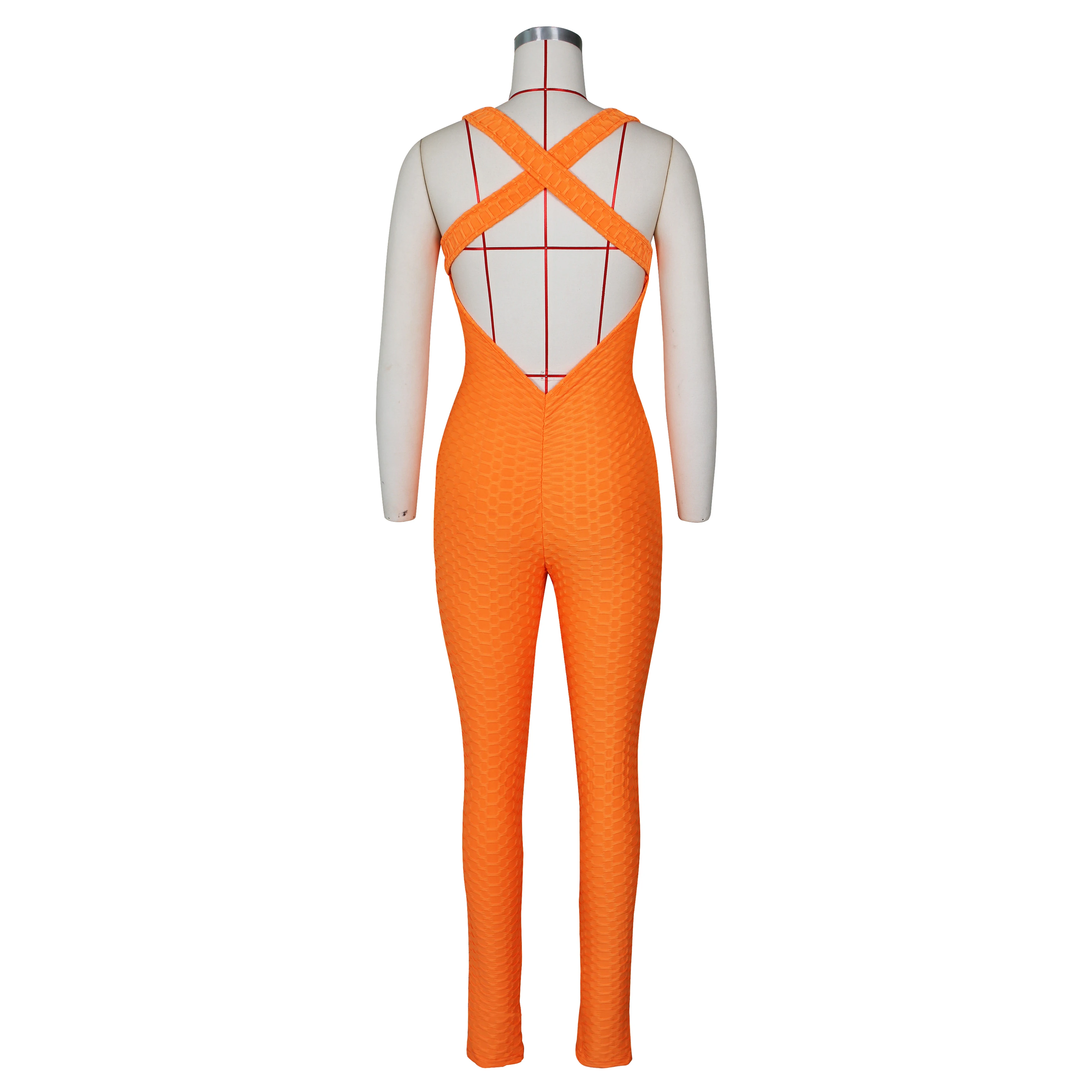 Cross Bandage Sporting Jumpsuit Sweatsuit Sexy Sleeveless Solid Bodysuit Backless Casual Fitness Women Long Jumpsuit Tracksuit