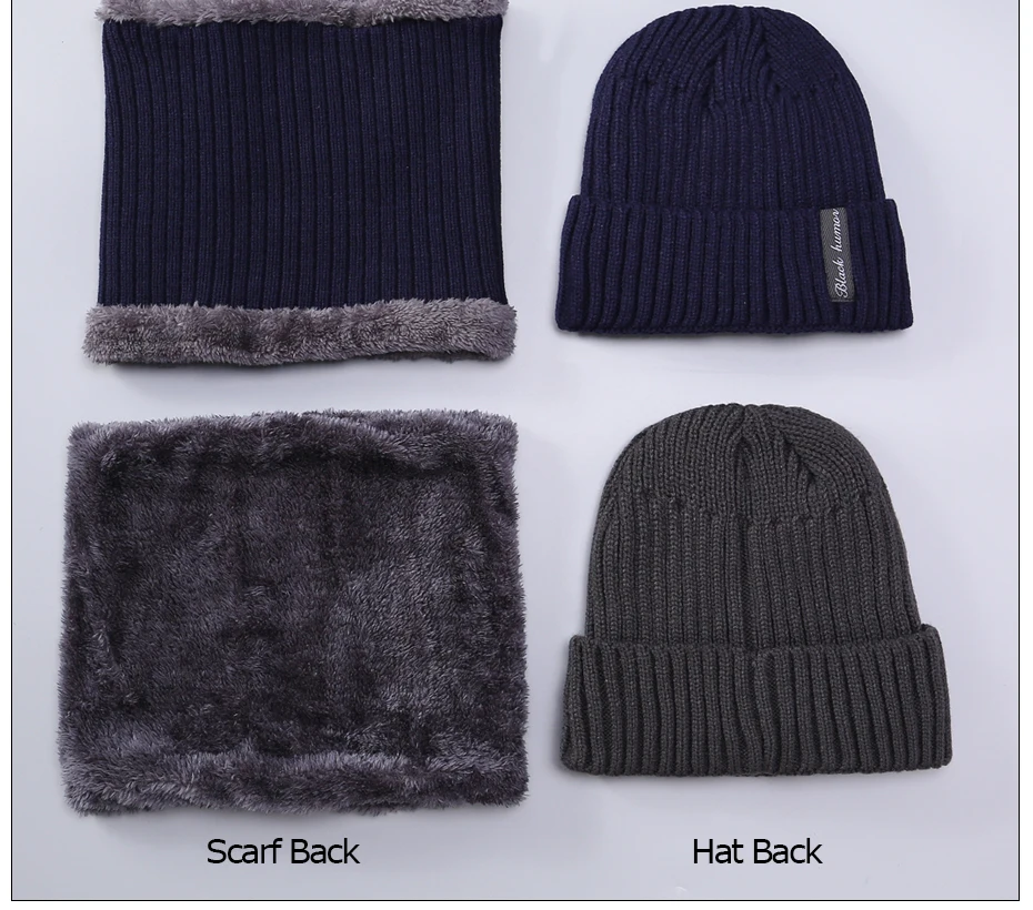 Winter herren Schal Gestrickte Hut Set Maske Warm Caps Plus Samt Dicke Mützen Für Männer Skullies Mützen Frauen Kappe mode Balaclava – Detail 9