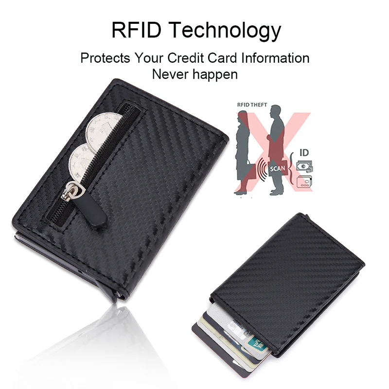 Customized Anti Rfid id Card Holder Case Men Leather Metal Wallet Coins Bag Purse Woman Slim Credit Bank Card Holder With Zipper