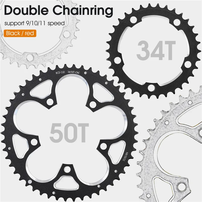 WEST BIKING Road Bike Chainring Round 110BCD 34T/50T Bicycle Crankset Tooth Plate For 8/9/10/11 Speed Chain Wheel Double Crown