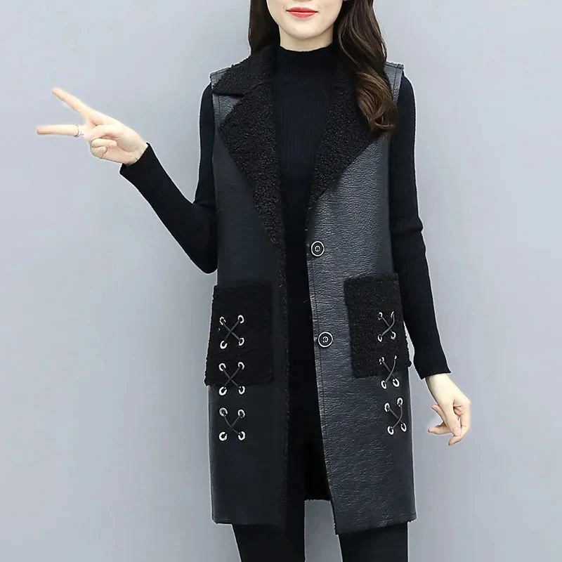 Fashion 2022 Female Clothing Thick Velvet Thick Warm Mid-length Waistcoat Fat Sister Loose Winter New Women Fur Vest Coat A856