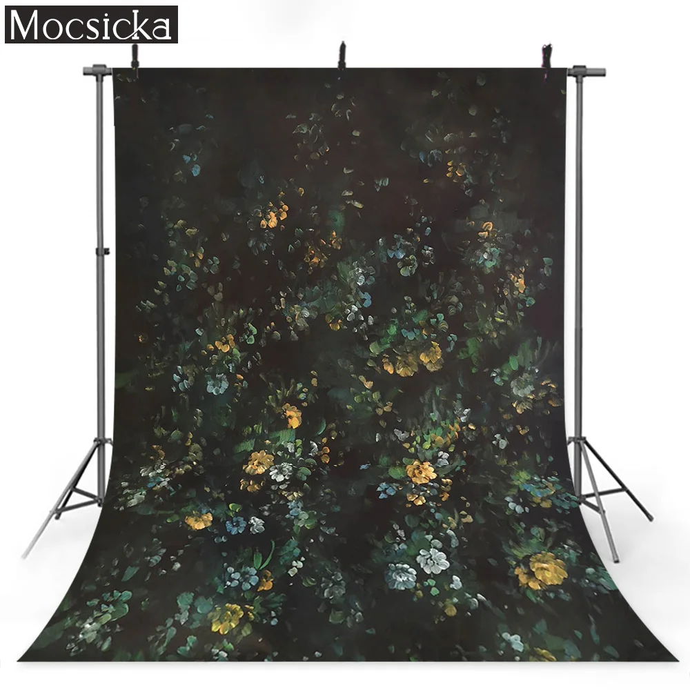 녹색 어두운 정글 나뭇잎 초상화 사진 배경 노란색 꽃 유화 생일 배경 웨딩 포토콜 소품