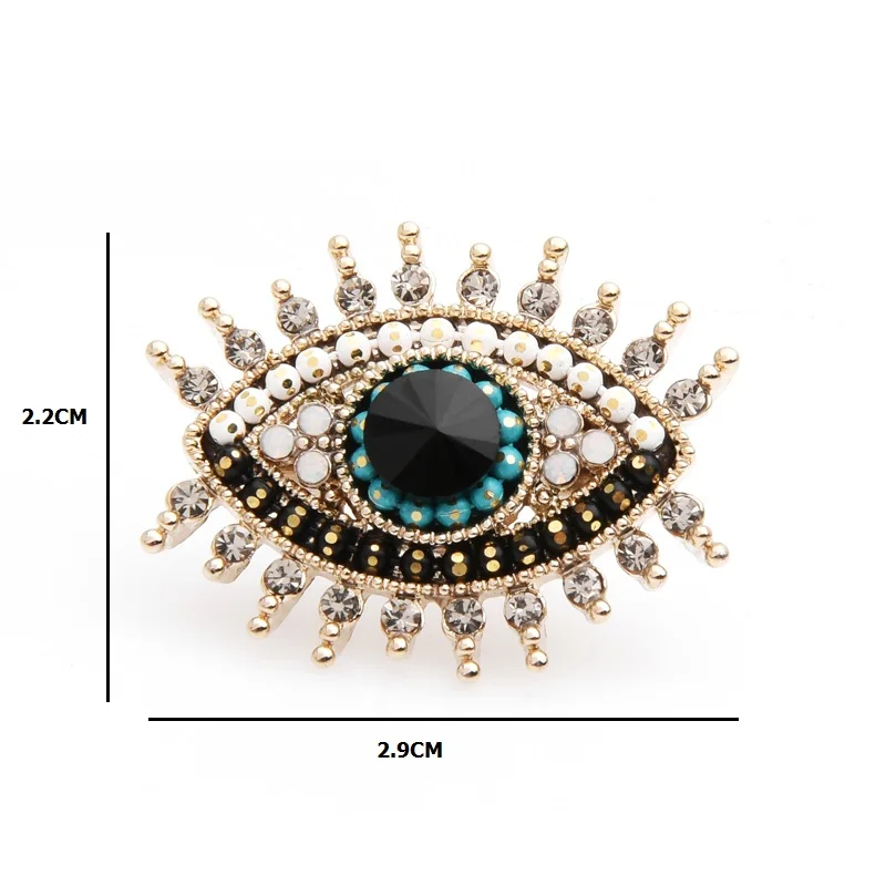 Wuli&baby Small Rhinestone Black Blue Eye Brooches Women Alloy Simulated Pearl Eye Collar Pins Gifts