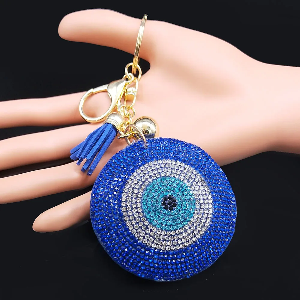 Turkey Eyes Crystal Keychains Ring for Women Keychain Blue Gold Color Key Chain Bag Accessories Jewelry llaveros para mujer