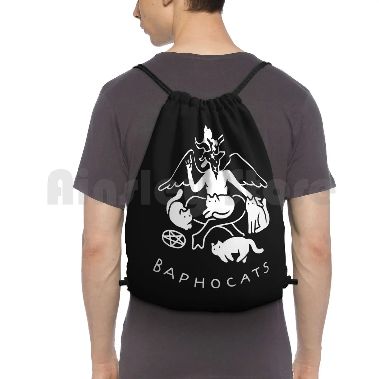 Baphocats Backpack Drawstring Bag Riding Climbing Gym Bag Cats Cat Baphomet Satan Satanic Metal Metal Music Devil Demon