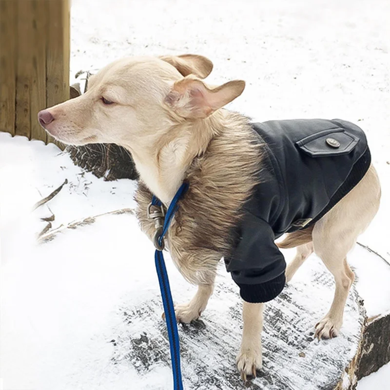 Winter Dog Clothes Pet Dog Plus Velvet Warm Thickening Leather Coat Jacket Jumpsuit Puppy Parkas For Chihuahuas Small Medium Dog