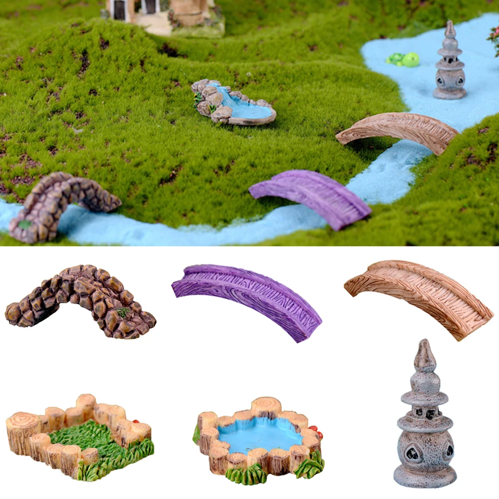 Mini Water Well Bridge Figurines Miniature Craft Fairy Garden Gnome Moss Terrarium Gift DIY Ornament Garden Decor