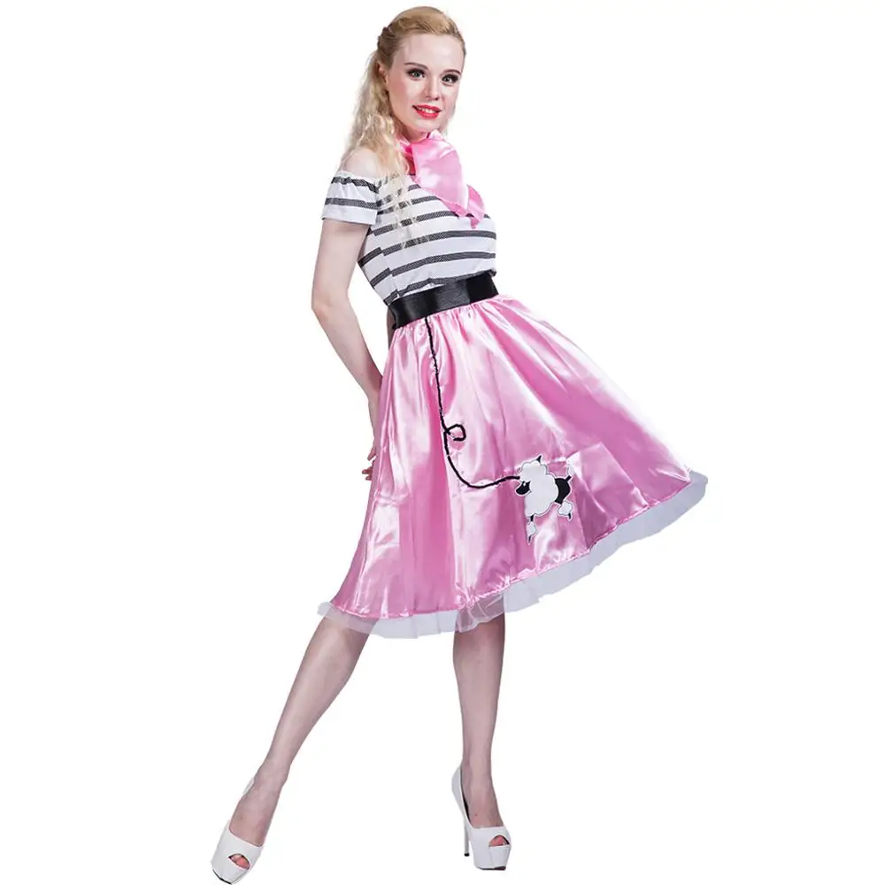 SNAILIFY 50s Retro Pink Poodle Skirt Dress Costume Girls Women Halloween Cosplay Carnival Party Group Family Fancy Dress