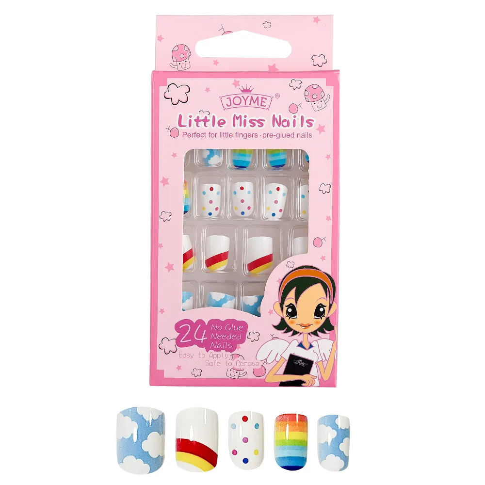 24PCS Child Small False Nail Little Fingers Fake Nail Little Miss Short Nails Girl Full Cover Fake Nail Lovely Cartoon Nail