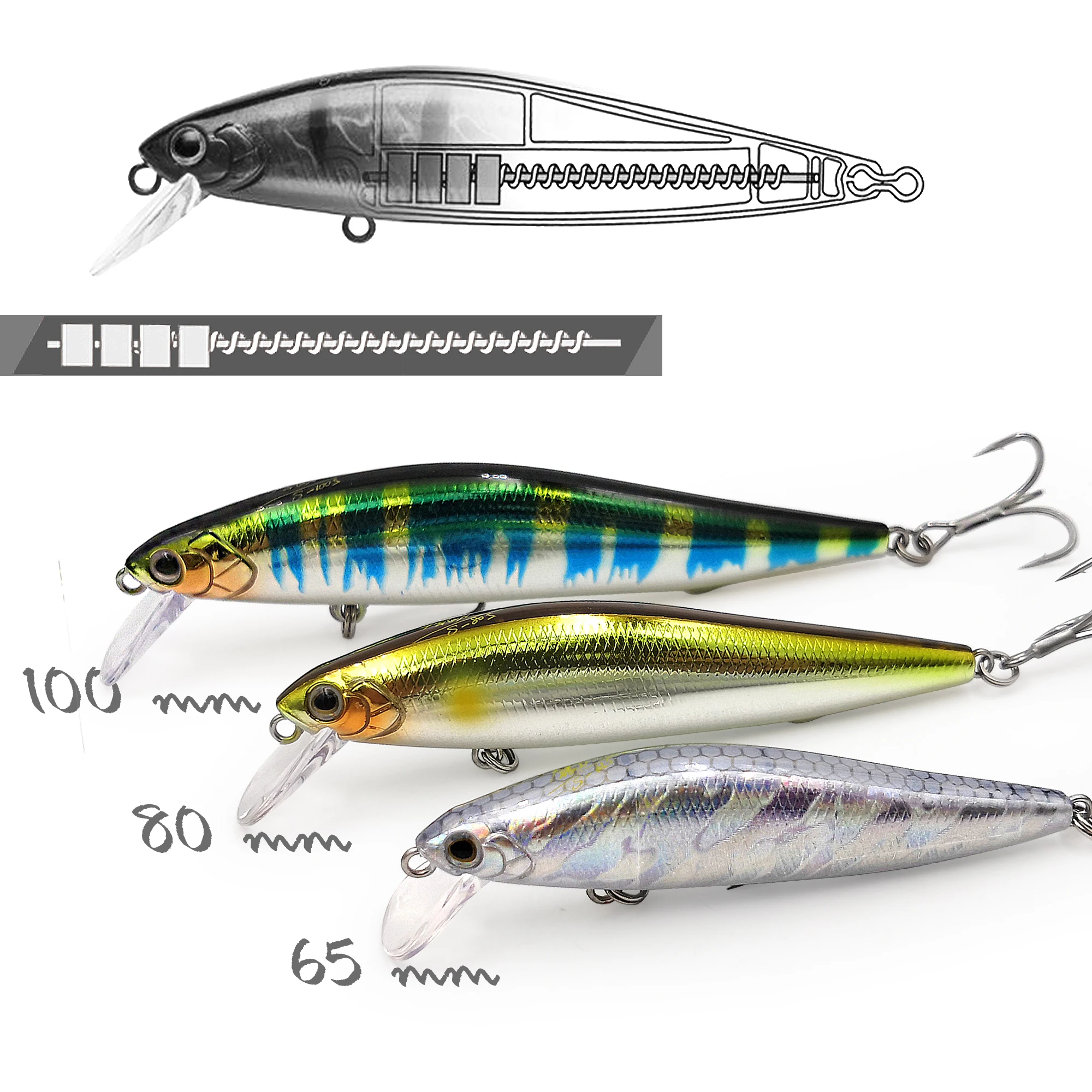 EWE Bass Lure 65/80mm AR-C Slow Sinking Minnow 7/10g All Range Jerkbaits Wobblers Artificial Hard Baits For Trout Fishing