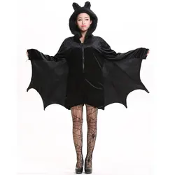 Umorden Halloween Purim Carnival Party Woman Black Bat Vampire Costumes for Women Fantasia Cozy Bat Cosplay Costume Furry Hood