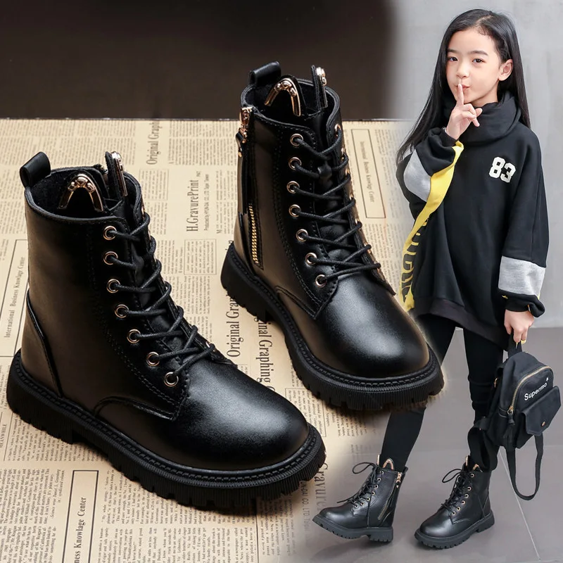 Girls Ankle Boots Winter 2022 New Korean Leather Kids Boots for Girls Metal Cat Ears Design Children Fashion Little Girls Boots