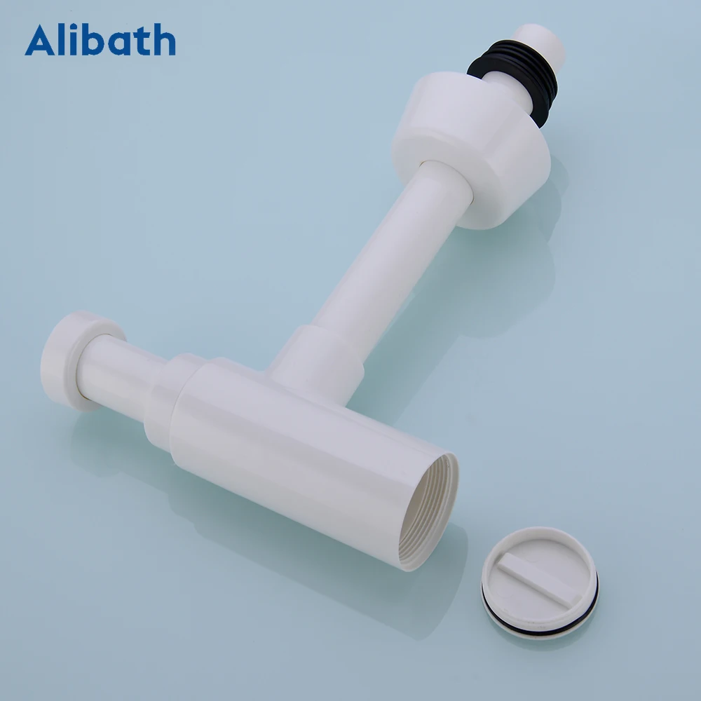 Bottle Trap Round Siphon ABS Plastic P-TRAP Bathroom Vanity Basin Pipe Waste White Pop Up Drain with Over Flow.