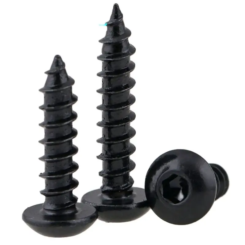 Black 8.8 Strength Pan Head Hexagon Socket Self Tapping Screw PA Hex Socket Round Head Tapping Wood Screws M3M4M5M6