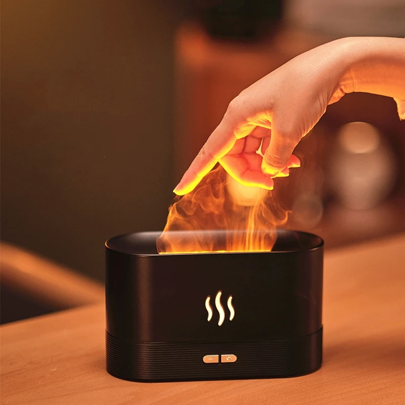 

180ML USB Ultrasonic Essential Oil Diffuser Simulation Flame Aroma Air Humidifier Home Office Air Freshener with Flame Design