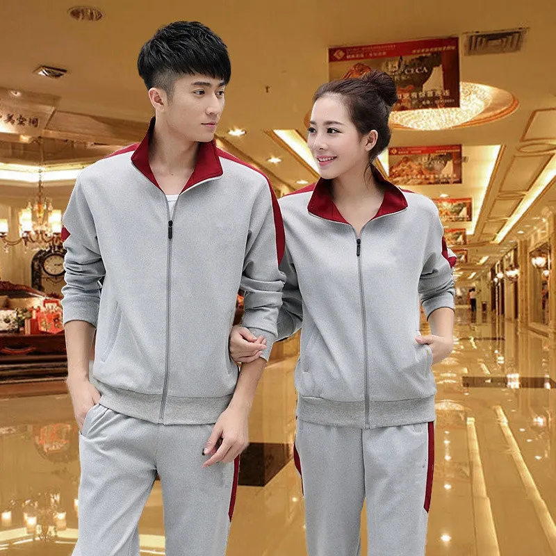 Spring Autumn Men Female Sportswear Tracksuit Zip Up Jacket Sweatshirt+pant Lovers  Running Jogger Fitness Casual Set Sport Suit