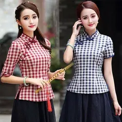 Plaid orientale donna Plus Size Tangzhuang Lattice Chinesische Kleidung camicie tradizionali cinesi chinotte cotone Cheongsam top