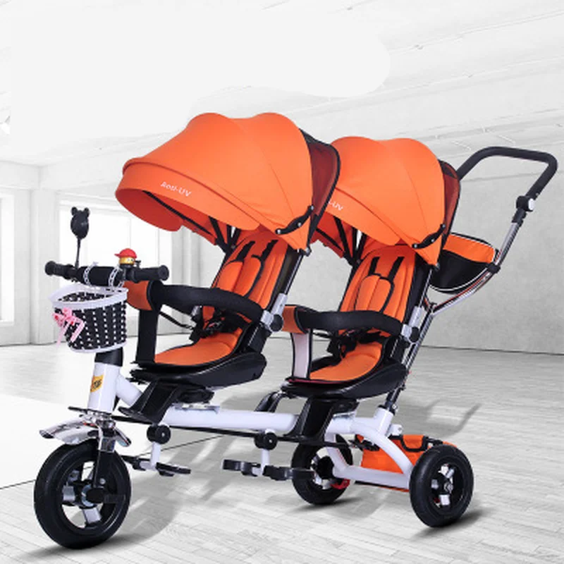 Baby Strollers Double Twin with Air Wheel Universal Travel Baby Pram Children Double Seat Baby Tricycle Carriage Kids Push Trike