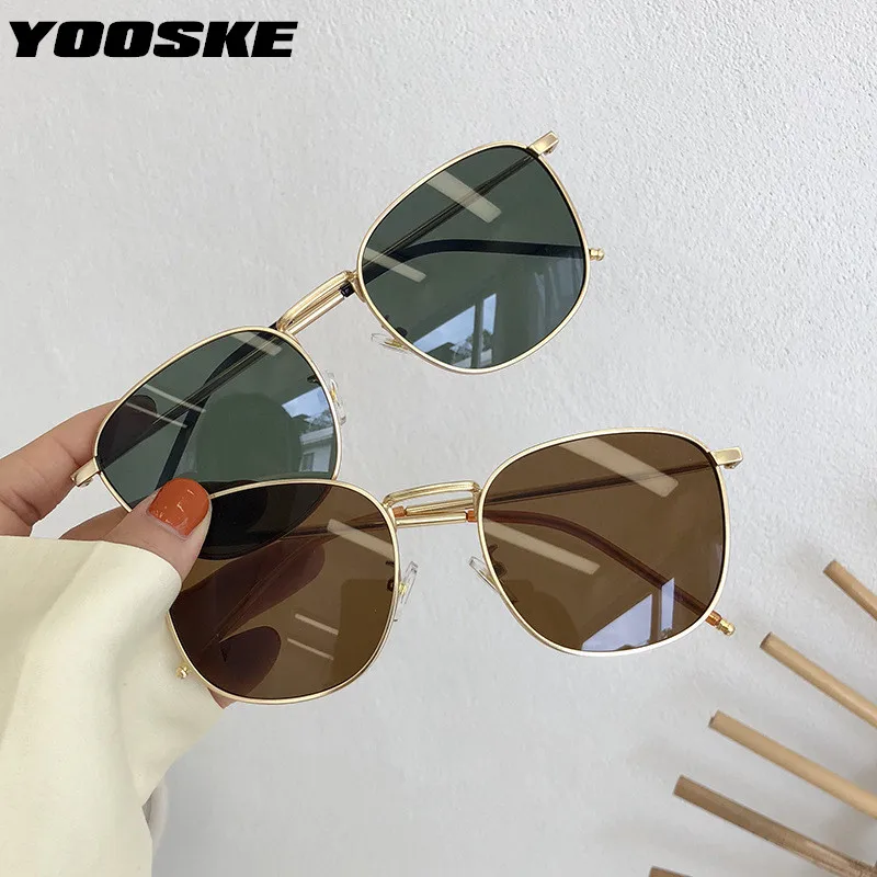 YOOSKE Fashion 90s Sunglasses Vintage Brand Deisgner Square Metal Sun glasses Women Men Retro Black Glasses Shades UV400