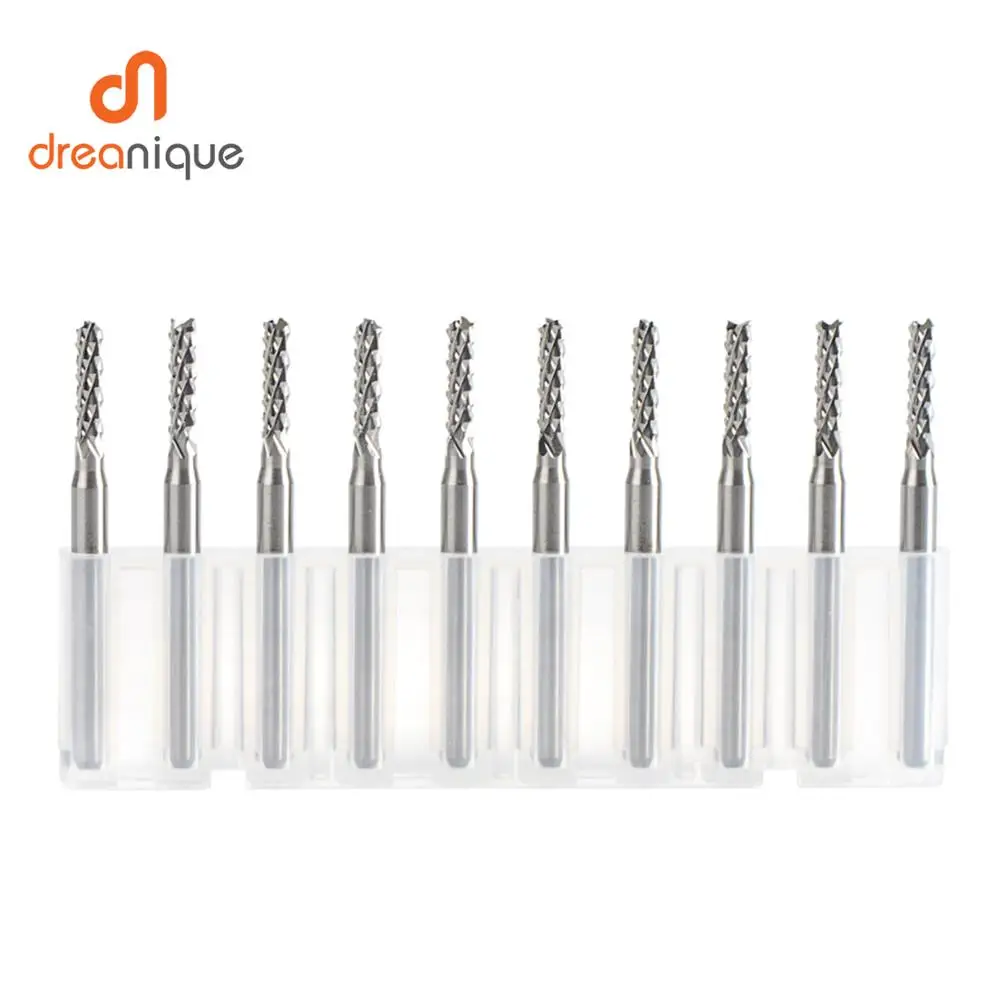 10 pz/set Punte per fresa per mais in metallo duro solido D0.8, 1.0, 1.6, 1.8, 2.4, 3.1 PCB Fresa CNC Utensili per fresatura da taglio