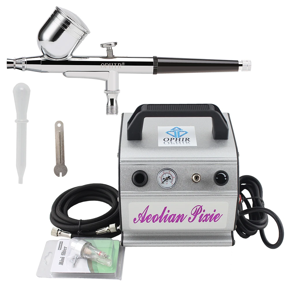 

OPHIR Airbrushing Hobby Set Gravity Paint Dual Action Airbrush Kit with Air Compressor for Body Paint Cake Decorating _AC088+004