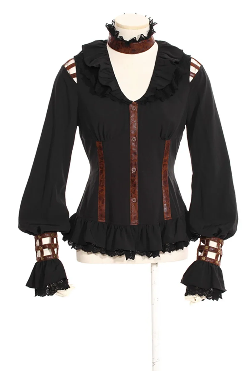 Women's Steampunk Blouse Victorian Burlesque  Long Sleeves Shirt by RQ-BL RQBL SP105