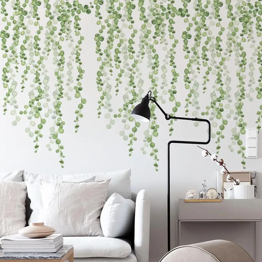 2Pcs Green Leaves Background Wall Sticker Home Living Room Bedroom Decals Decor