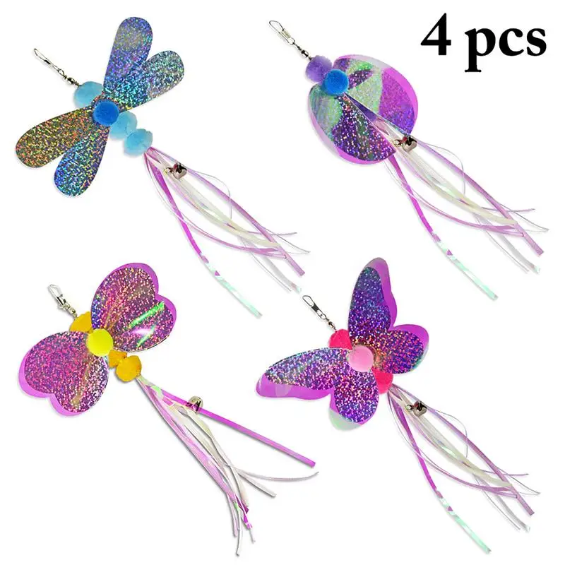 4PCS Cat Teaser Wand Refill Funny Butterfly Kitten Teaser Stick Replacement Refill Attachment Plush Tassel Cat Toys Pet Supplies