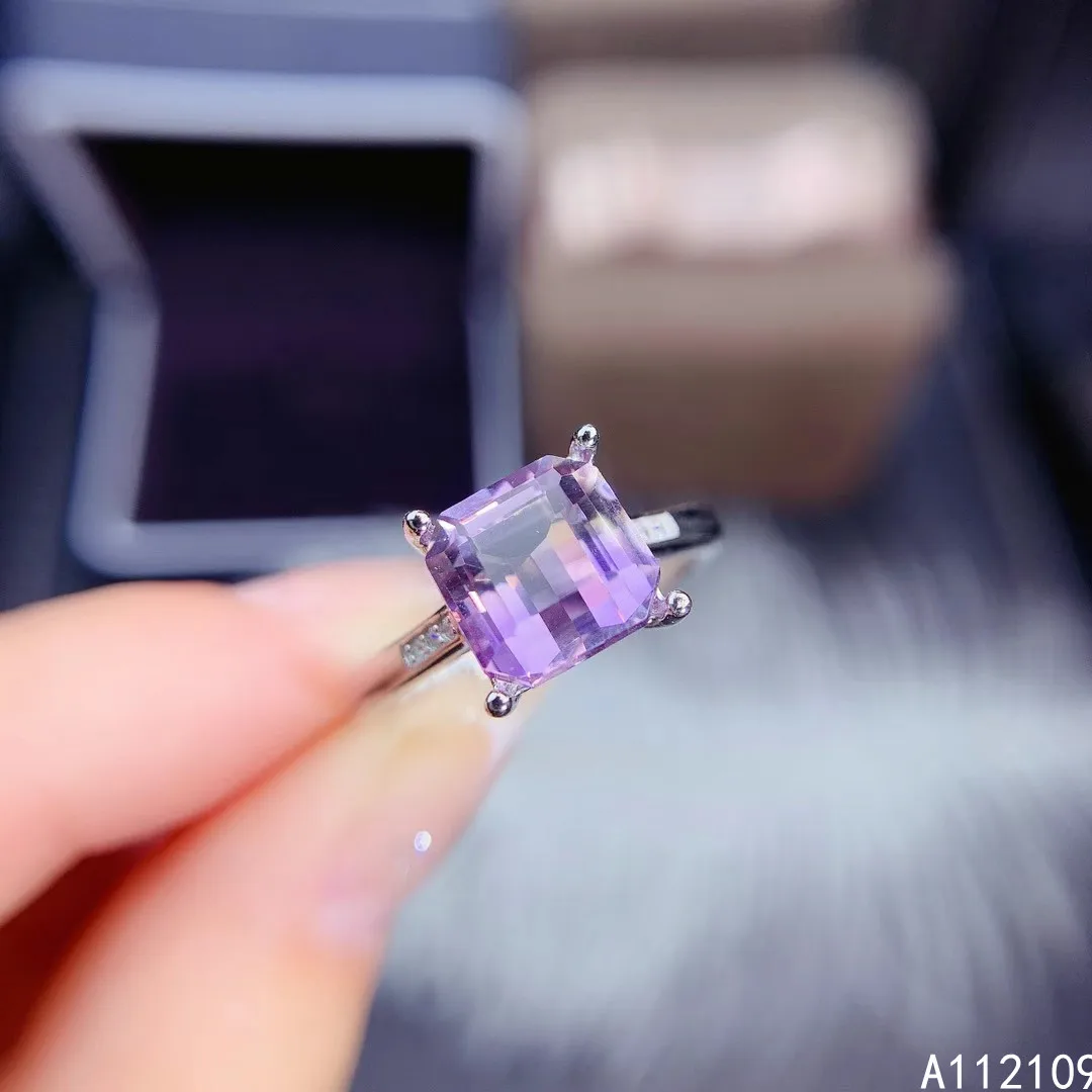 

Exquisite Jewelry 925 Sterling Silver Inset With Gemstone Women's Popular Noble Square Amethyst Adjustable Ring Support Detectio