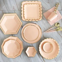Gold Foil Orange Birthday Wedding Decoration Cake Dish Disposable Tableware Carnivals Party Paper Plates Cups Baby Shower Favors