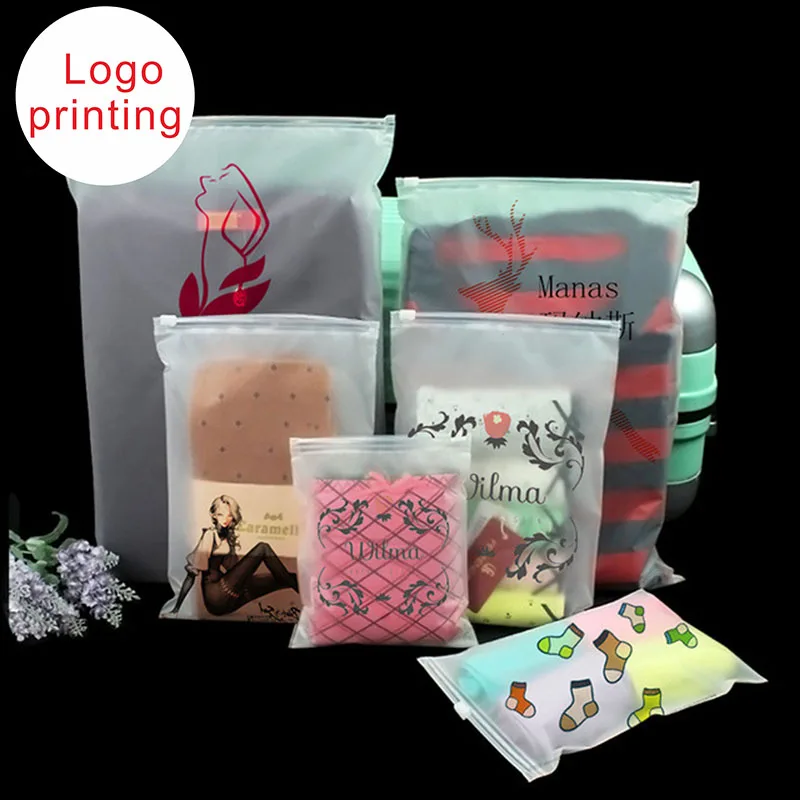 100pcs Frosted plastic packaging bag travel storage bag custom logo waterproof bag zipper lock self-sealing clothing packaging