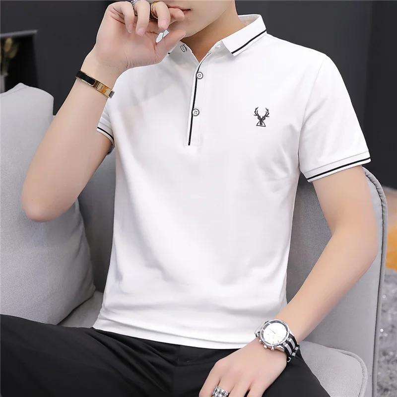 Summer Fashion Casual Men's Business Loose Solid Color Polo Shirt Breathable Embroidery Trend Handsome All-match Comfortable