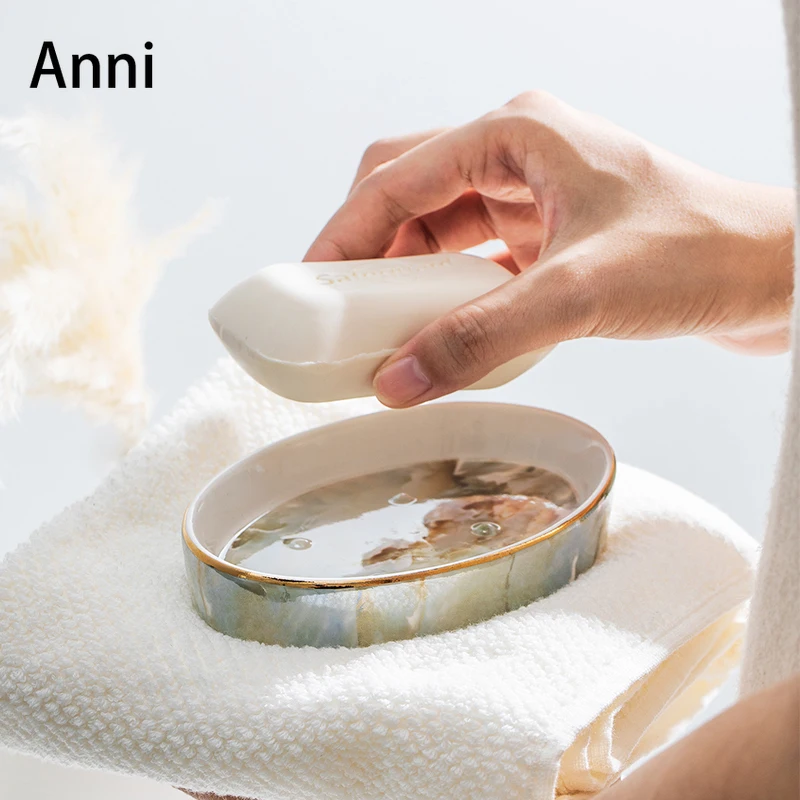 

Nordic Modern Ceramic Dish Soap Creativity Painted Texture Soap Holder Hotel Restaurant Restroom Soaps Box Bathroom Decoration