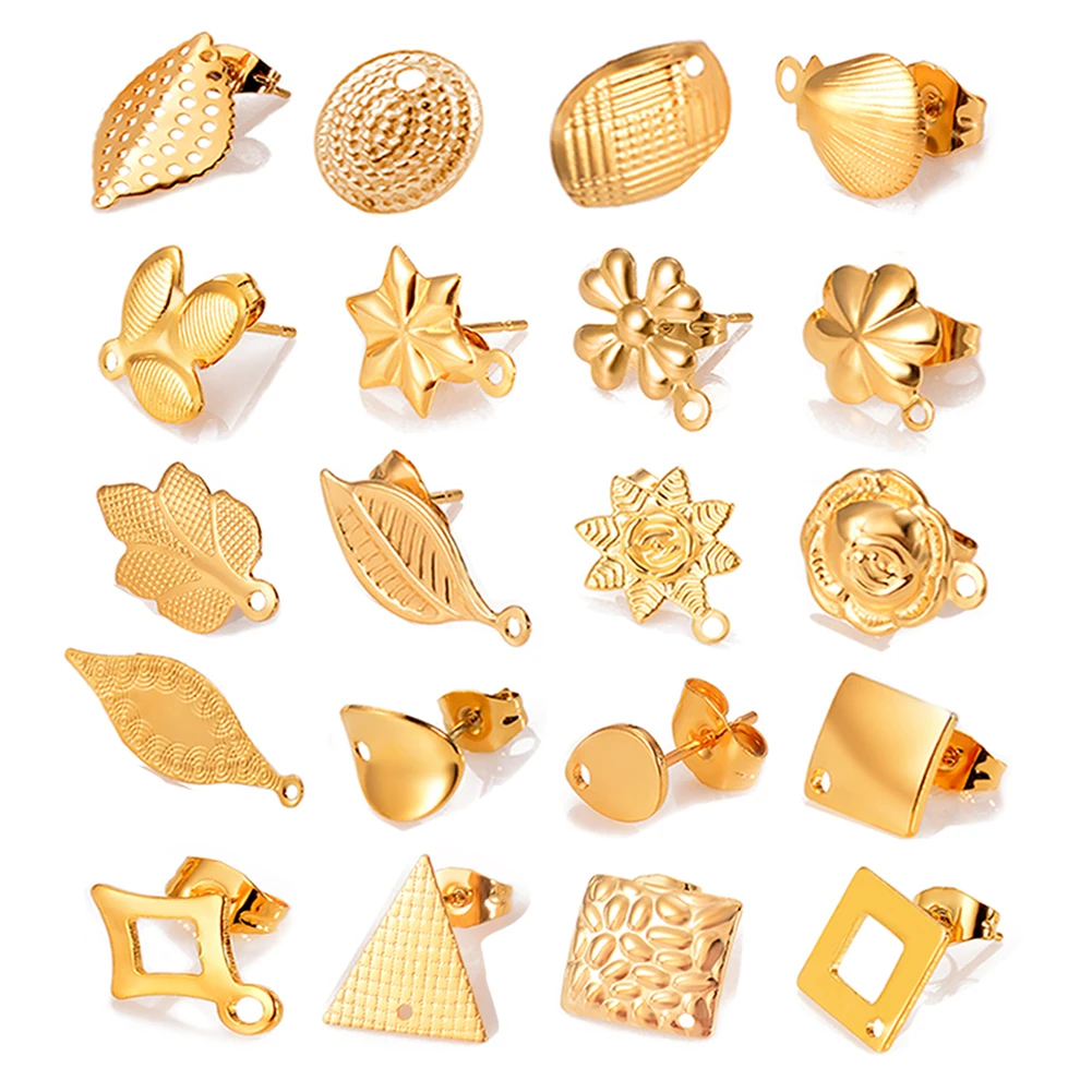 20 stücke Edelstahl Geometrische Runde Ohrring Stud Blumen Ohrringe Zubehör Basis Anschlüsse Linker Diy, Die Entdeckungen – Detail 8