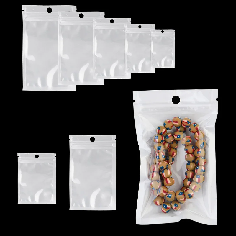 20-50pcs/lot White Clear Self Seal Zipper Plastic Retail Packaging Poly Pouches Ziplock Zip Lock Bags Package With Hang Hole