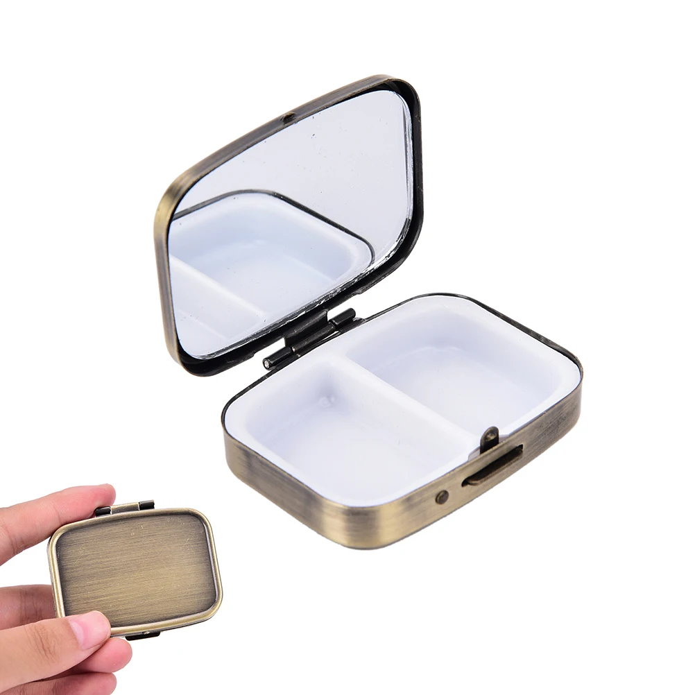 2 Grid Moistureproof Medicine Holder Pill Storage Box Bronze Metal Rectangle Waterproof Sterile Package Box 56*44*15mm