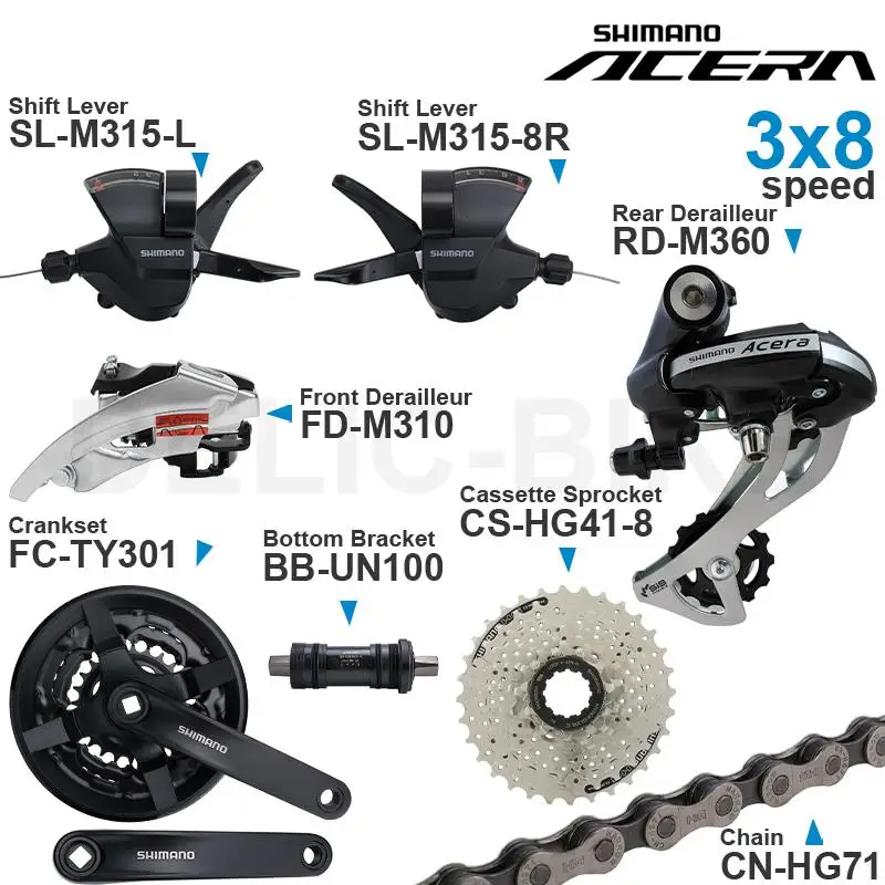 SHIMANO ALTUS Acera 3x8 Speed Groupset include M315 Shifter M310 Front/ M360 Rear Derailleur Crankset Cassette Sprocket Chain